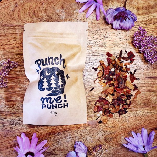 Punch Me Punch small packet with hand crafted stamp design surrounded by fruit and spice blend