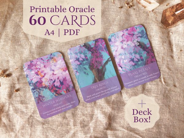 Faewood Fantasies 60 card printable oracle deck with deck box
