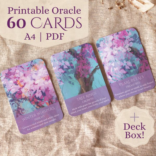 Faewood Fantasies 60 card printable oracle deck with deck box