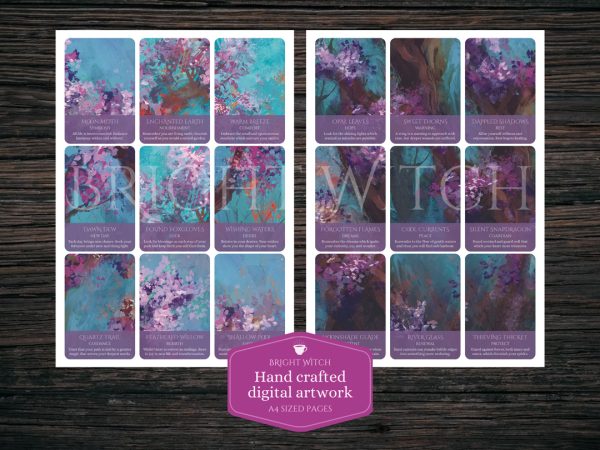 Example of Faewood Fantasies oracle cards and print layout