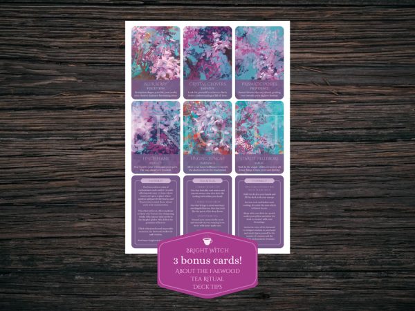Example of Faewood Fantasies oracle cards and print layout